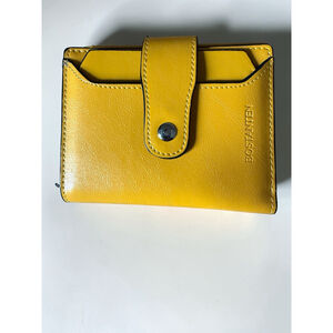 BOSTANTEN Women Leather Wallet Small Bifold Zipper Pocket Wallet Yellow NWOT